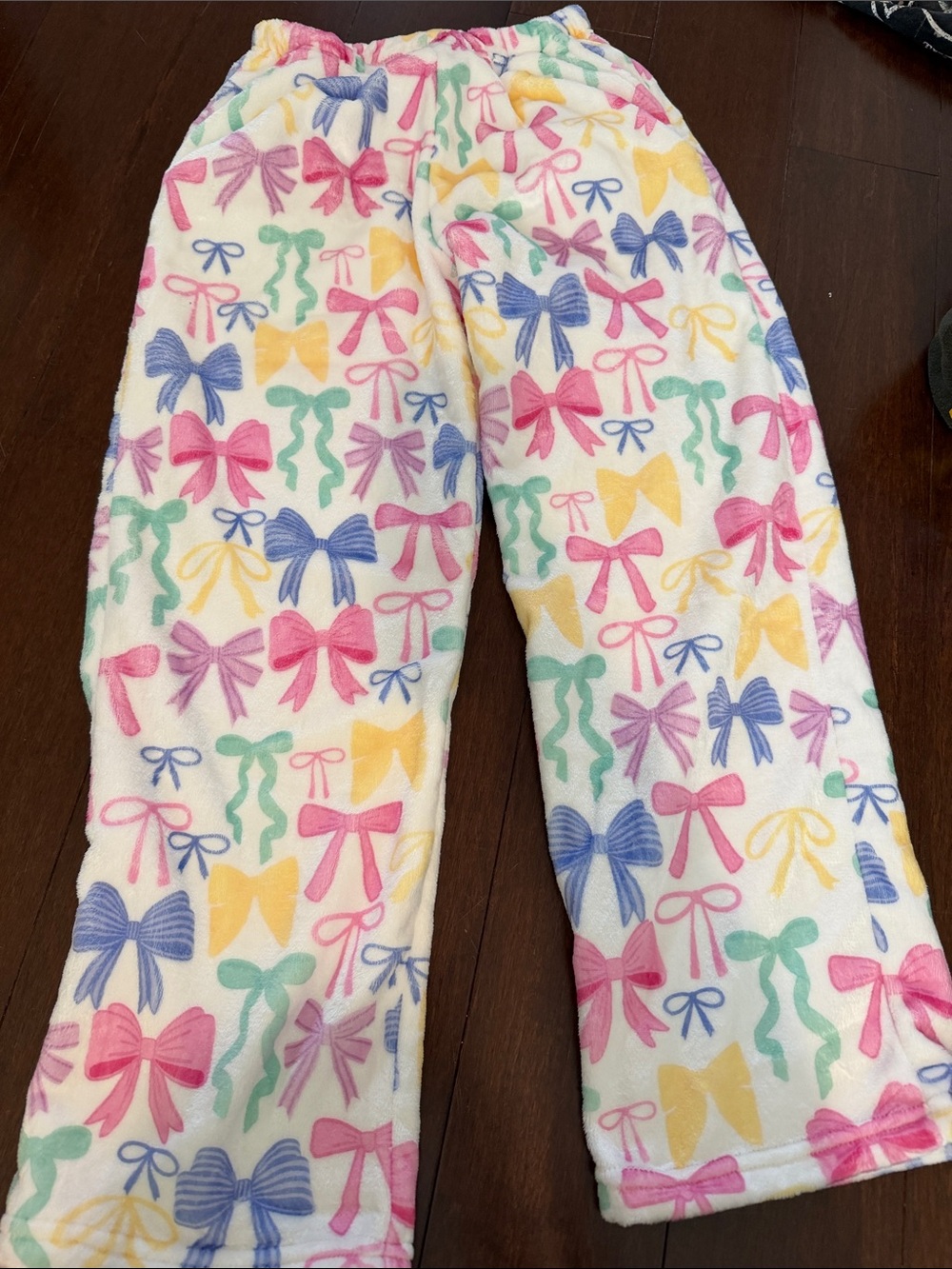 Girls' Plush Bow Print Pajama Pants - White Multi